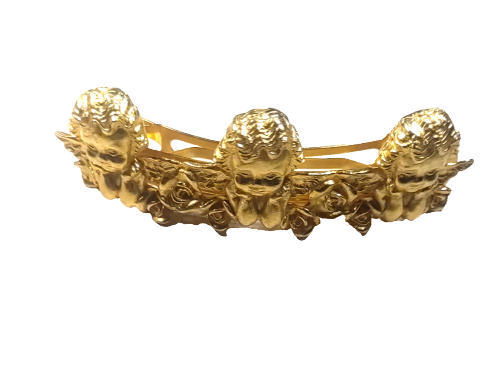 Cherub Angel Gold Tone Hair Barrette Tension Clip France Heavy Love Wedding...